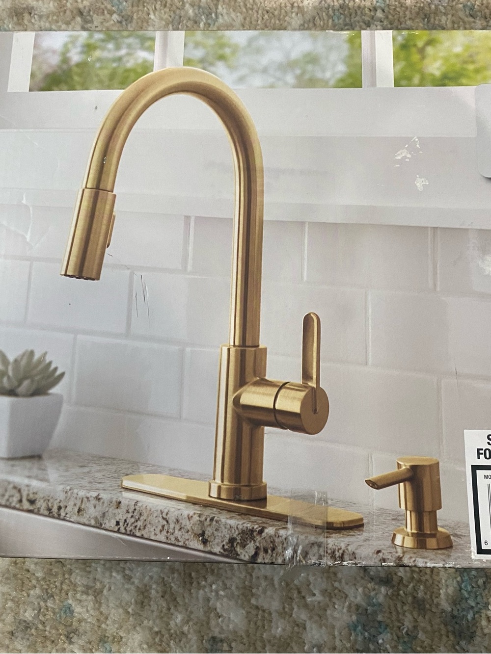 New Glacier Bay Paulina Brushed Gold Kitchen Faucet with Side Soap Dispenser